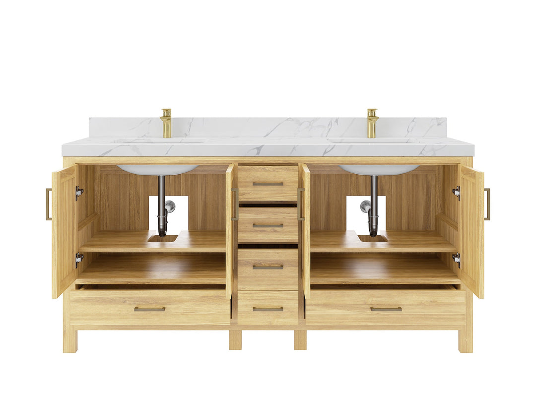 Malibu Teak Wood 72 in. W x 22 in. D Double Sink Bathroom Vanity - Willow Bath and Vanity