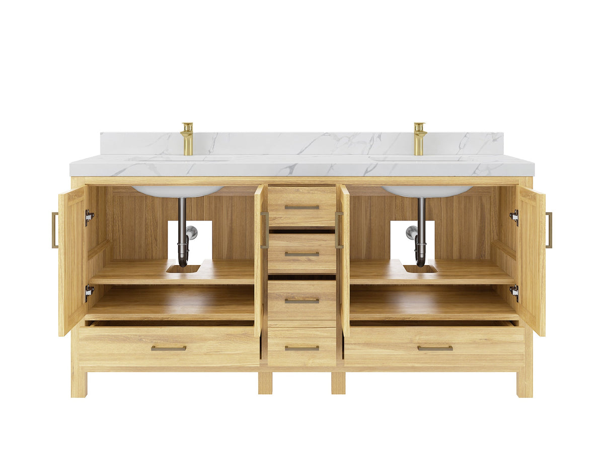 Malibu Teak Wood 72 in. W x 22 in. D Double Sink Bathroom Vanity - Willow Bath and Vanity