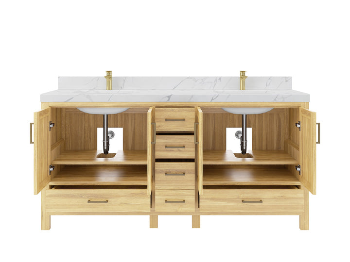 Malibu Teak Wood 72 in. W x 22 in. D Double Sink Bathroom Vanity - photo 5