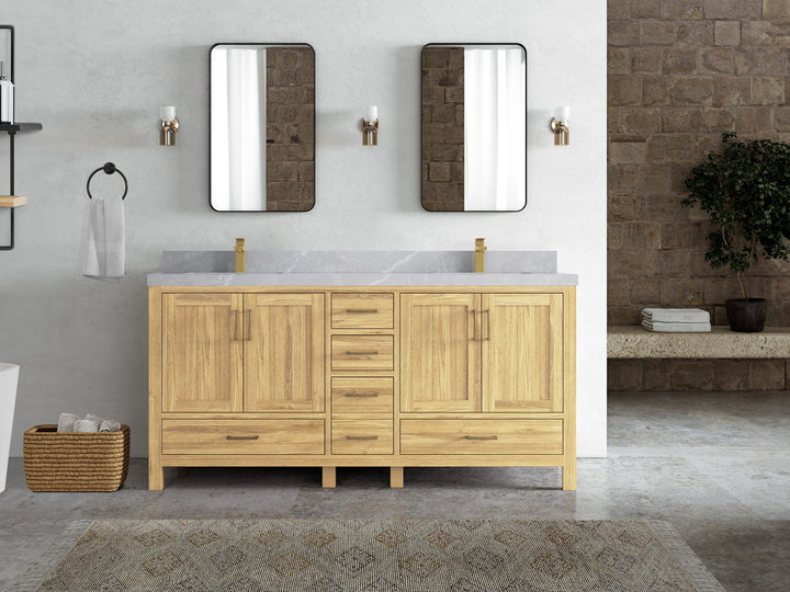 Malibu Teak Wood 72 in. W x 22 in. D Double Sink Bathroom Vanity - photo 37