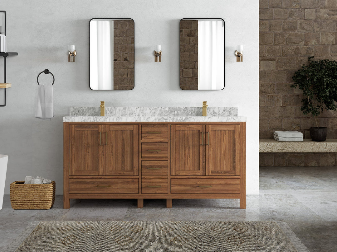 Malibu Teak Wood 72 in. W x 22 in. D Double Sink Bathroom Vanity - Willow Bath and Vanity
