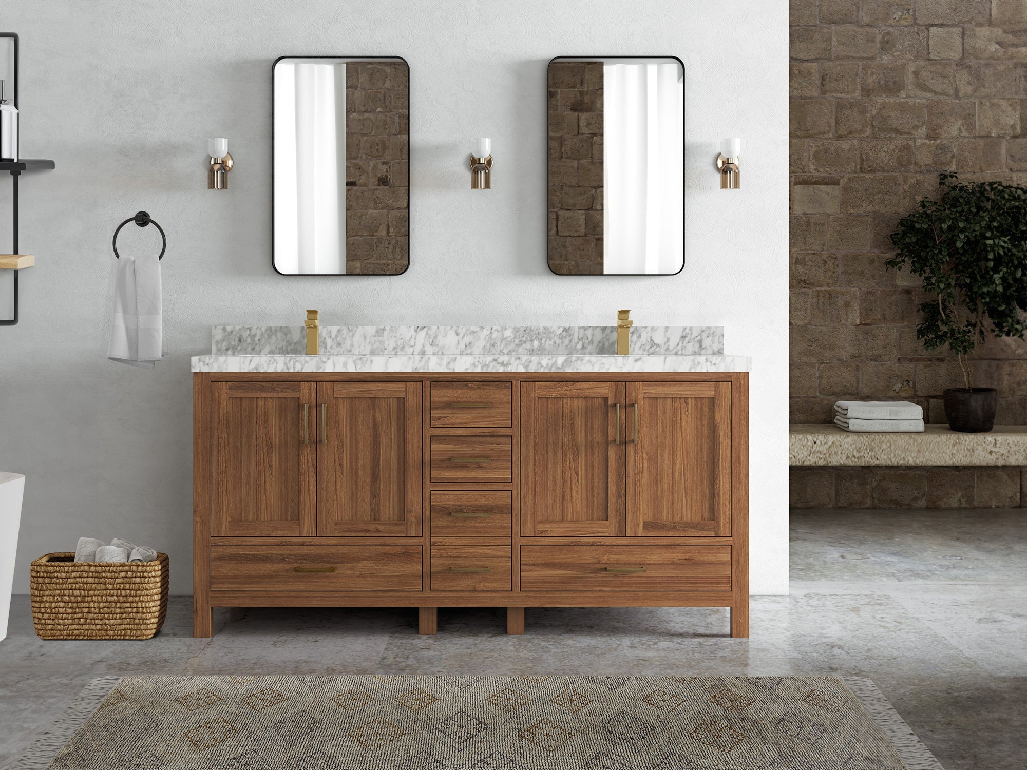 Malibu Teak Wood 72 in. W x 22 in. D Double Sink Bathroom Vanity - Willow Bath and Vanity