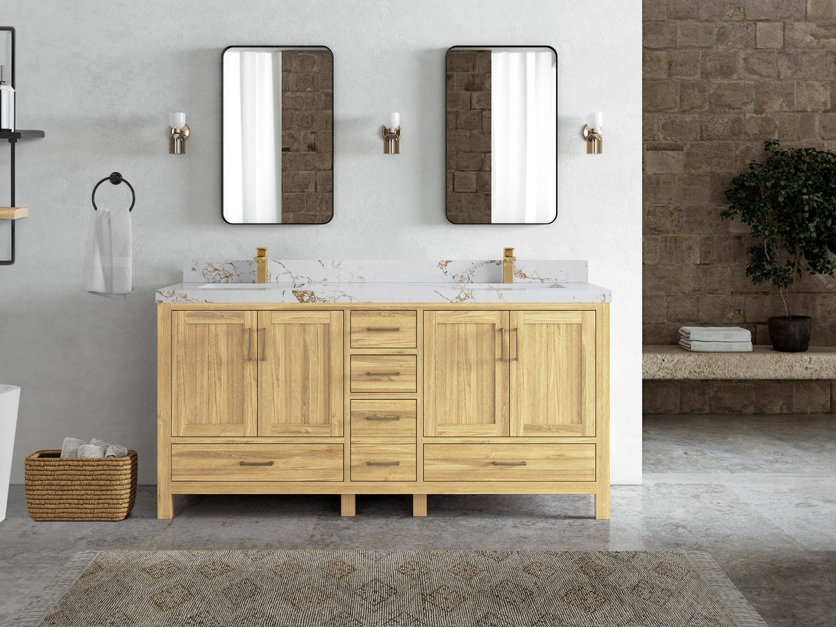 Malibu Teak Wood 72 in. W x 22 in. D Double Sink Bathroom Vanity - Willow Bath and Vanity