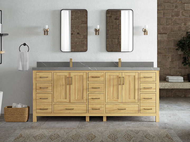 Malibu Teak Wood 84 in. W x 22 in. D Double Sink Bathroom Vanity - photo 41
