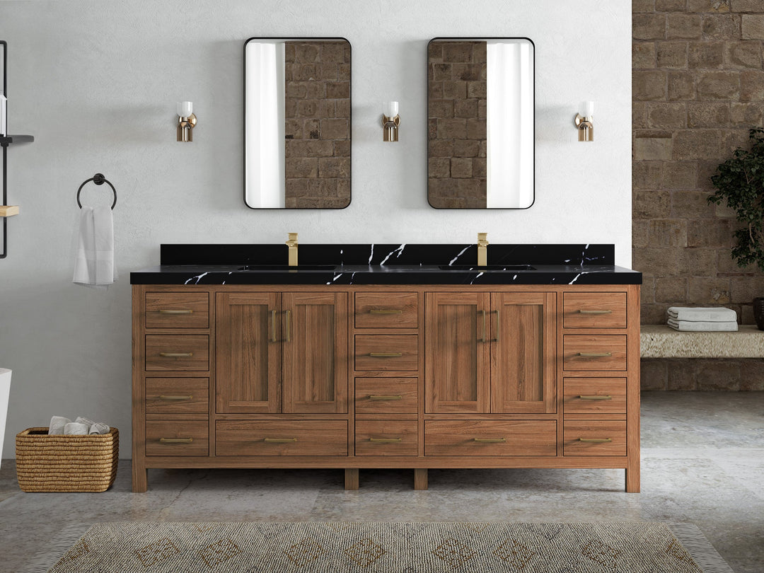 Malibu Teak Wood 84 in. W x 22 in. D Double Sink Bathroom Vanity - Willow Bath and Vanity