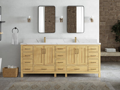 Malibu Teak Wood 84 in. W x 22 in. D Double Sink Bathroom Vanity - Willow Bath and Vanity