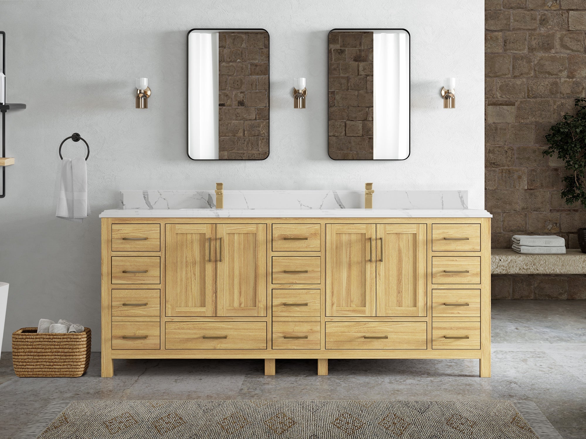 Malibu Teak Wood 84 in. W x 22 in. D Double Sink Bathroom Vanity - Willow Bath and Vanity