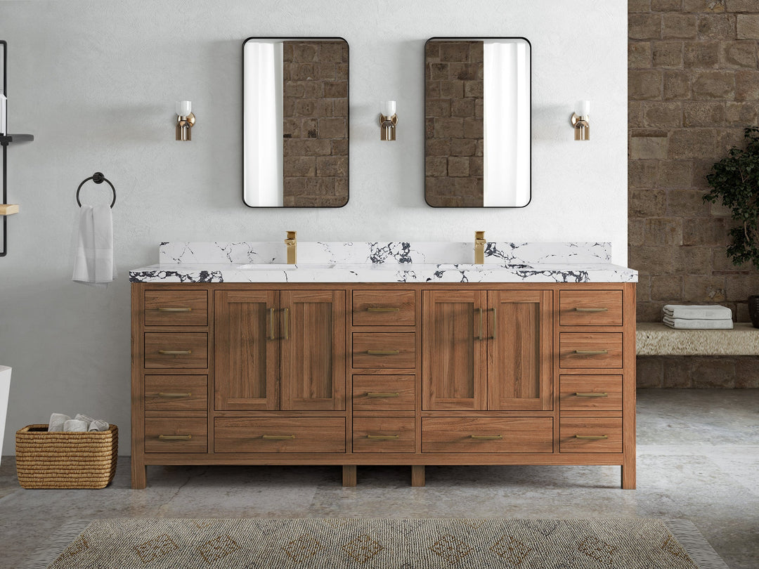 Malibu Teak Wood 84 in. W x 22 in. D Double Sink Bathroom Vanity - Willow Bath and Vanity