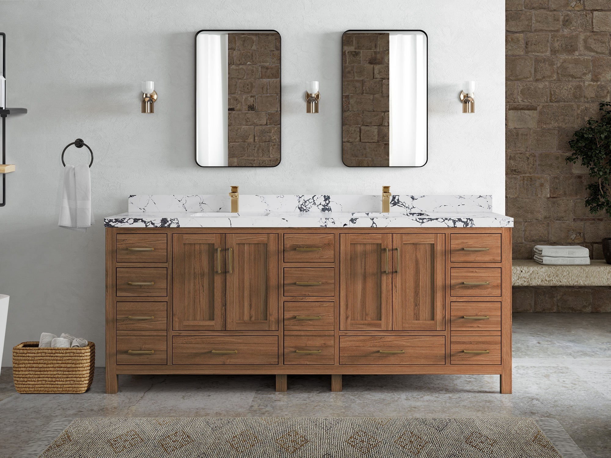 Malibu Teak Wood 84 in. W x 22 in. D Double Sink Bathroom Vanity - Willow Bath and Vanity