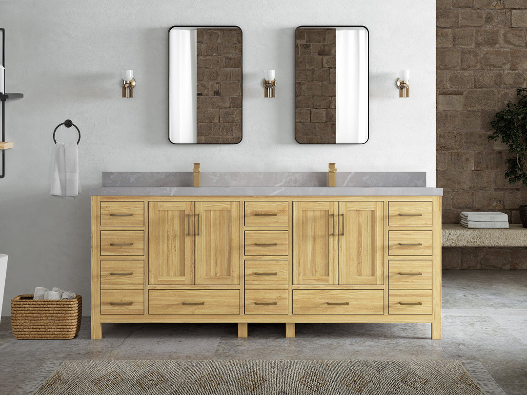 Malibu Teak Wood 84 in. W x 22 in. D Double Sink Bathroom Vanity - Willow Bath and Vanity