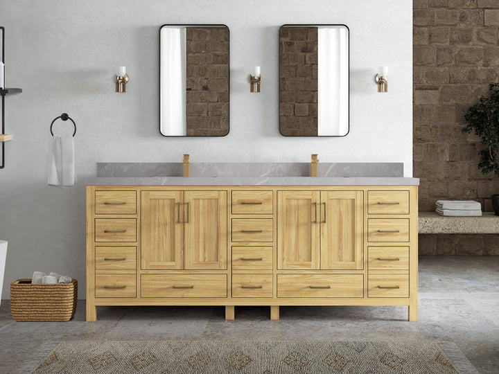 Malibu Teak Wood 84 in. W x 22 in. D Double Sink Bathroom Vanity - photo 39