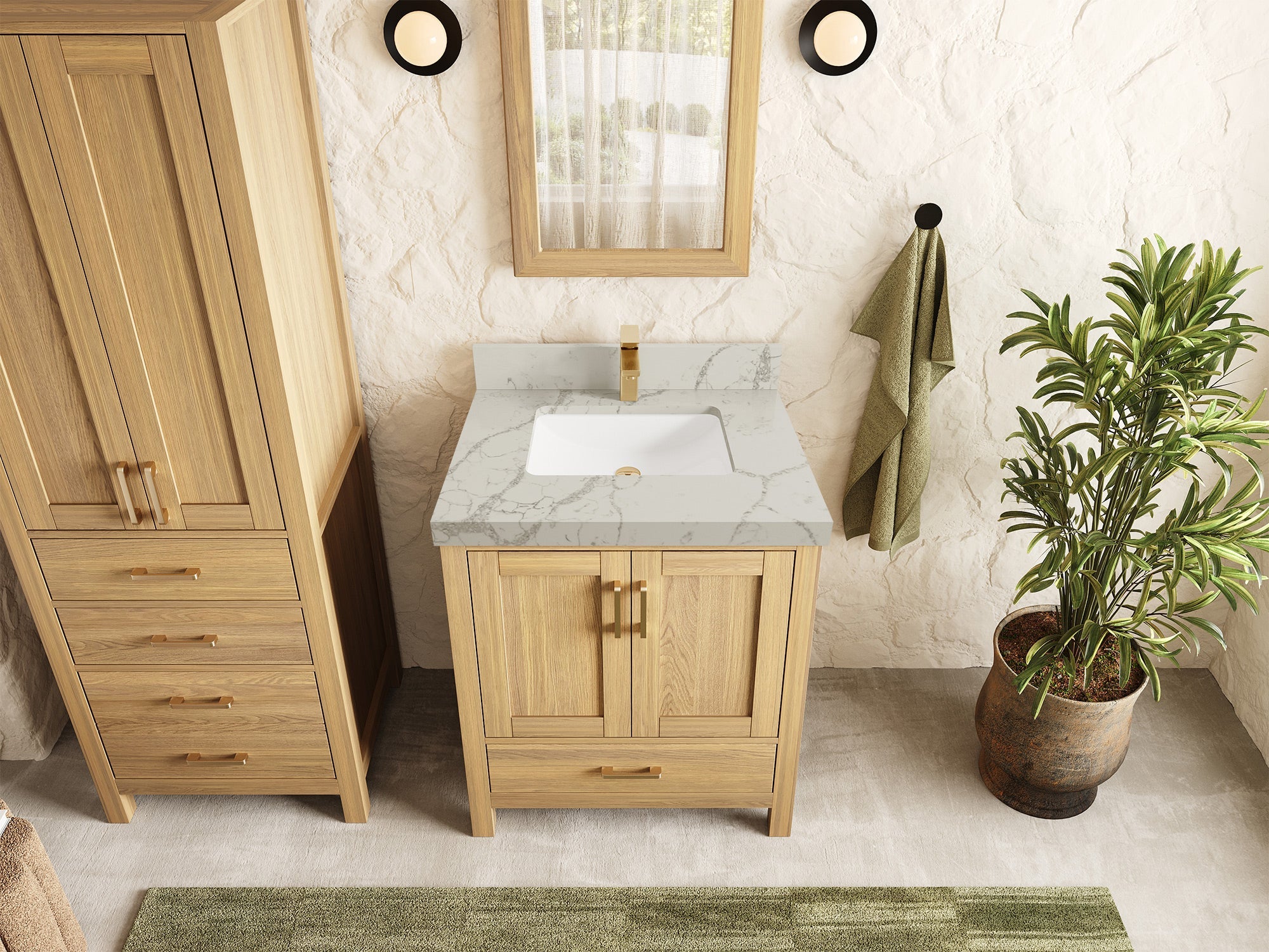 Malibu White Oak 30 in. W x 22 in. D Single Sink Bathroom Vanity - Willow Bath and Vanity
