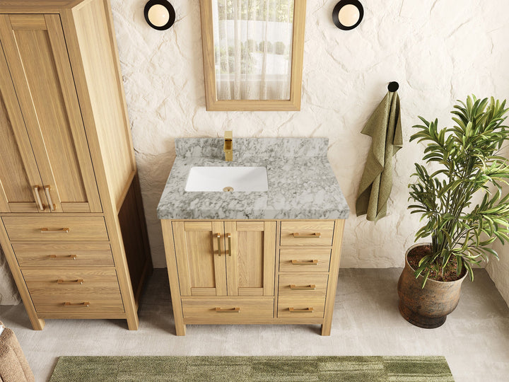 Malibu White Oak 36 in. W x 22 in. D Left Offset Sink Bathroom Vanity - photo 8