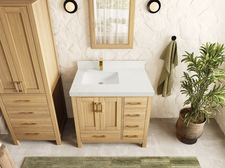 Malibu White Oak 36 in. W x 22 in. D Left Offset Sink Bathroom Vanity - photo 19
