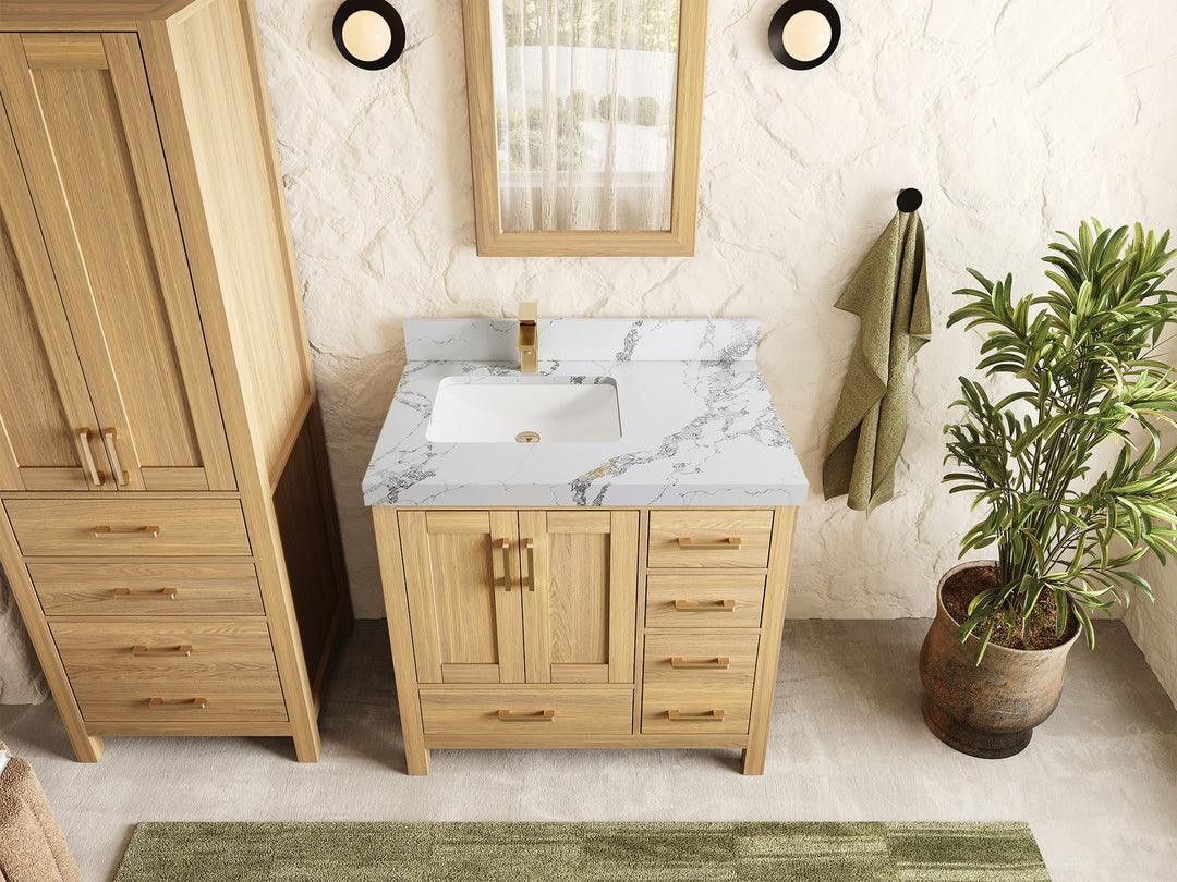Malibu White Oak 36 in. W x 22 in. D Left Offset Sink Bathroom Vanity - Willow Bath and Vanity