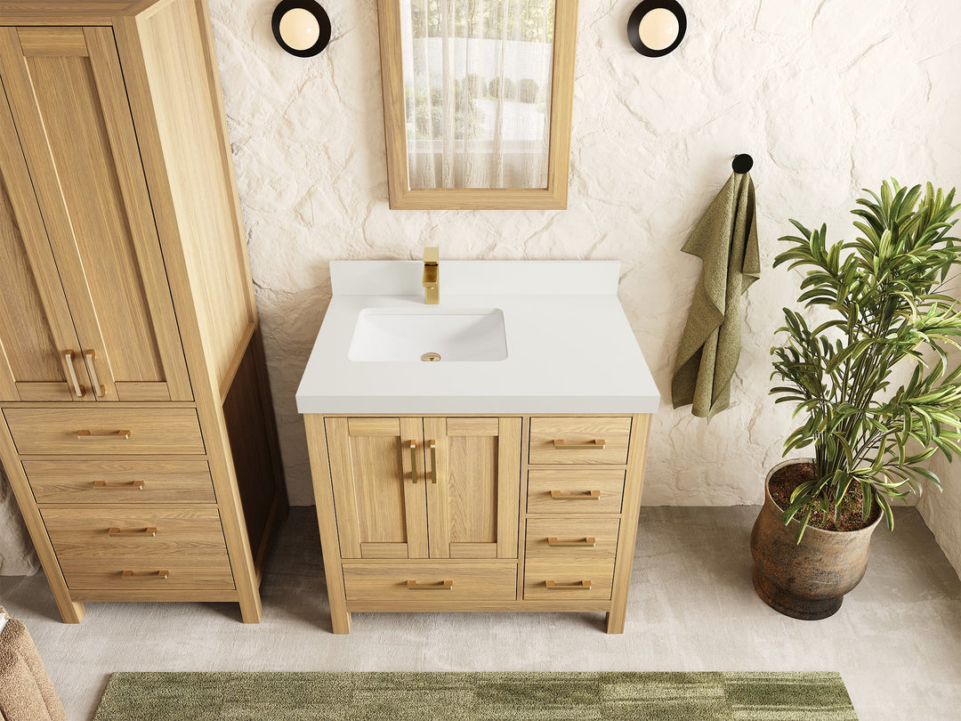 Malibu White Oak 36 in. W x 22 in. D Left Offset Sink Bathroom Vanity - Willow Bath and Vanity
