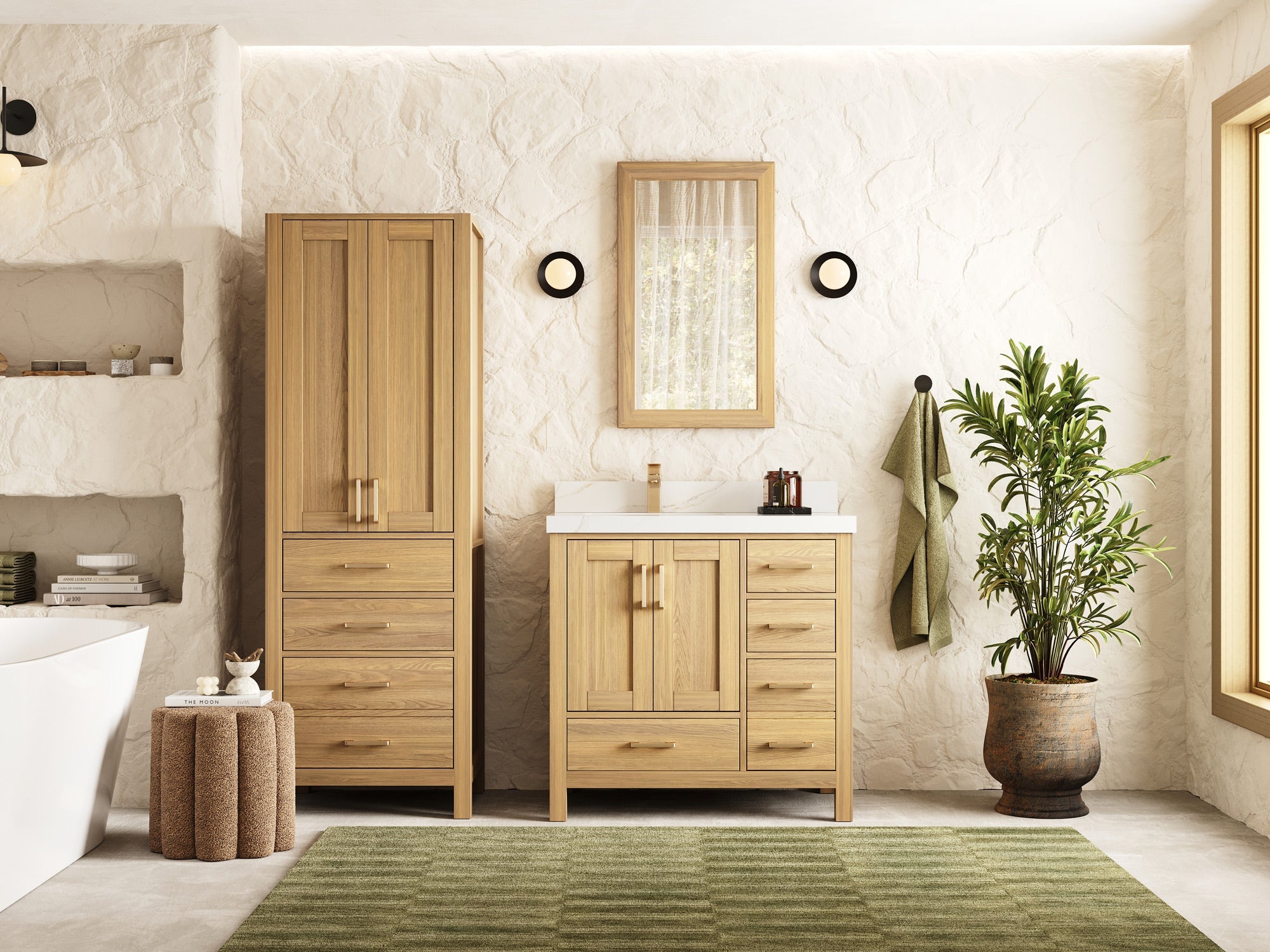 Malibu White Oak 36 in. W x 22 in. D Left Offset Sink Bathroom Vanity - Willow Bath and Vanity