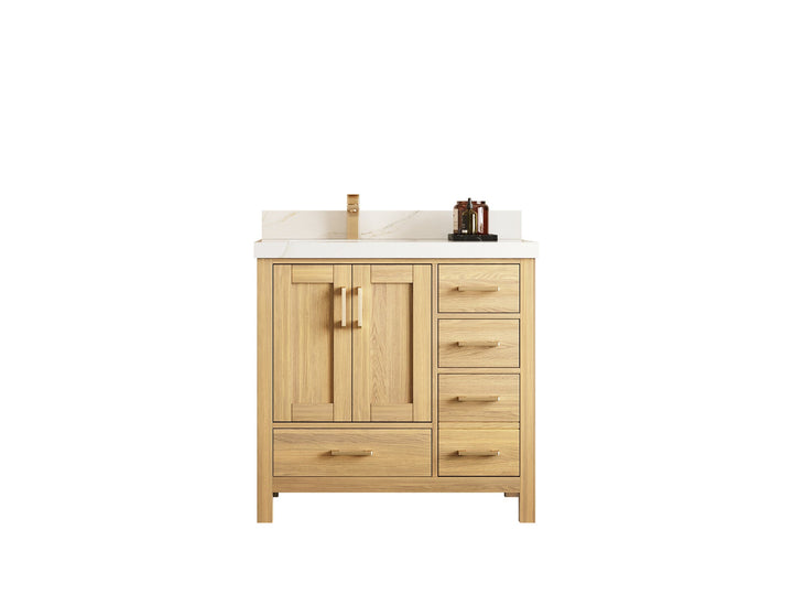 Malibu White Oak 36 in. W x 22 in. D Left Offset Sink Bathroom Vanity - photo 1