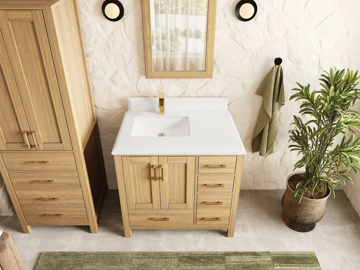 Malibu White Oak 36 in. W x 22 in. D Left Offset Sink Bathroom Vanity - photo 18