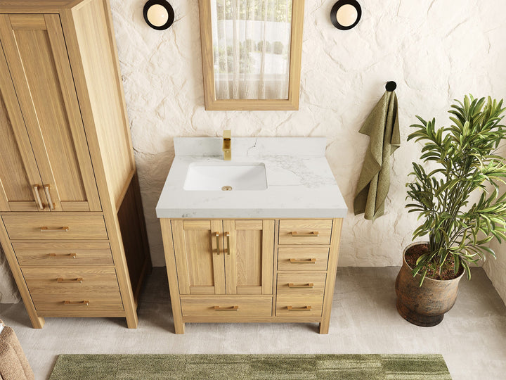 Malibu White Oak 36 in. W x 22 in. D Left Offset Sink Bathroom Vanity - photo 13