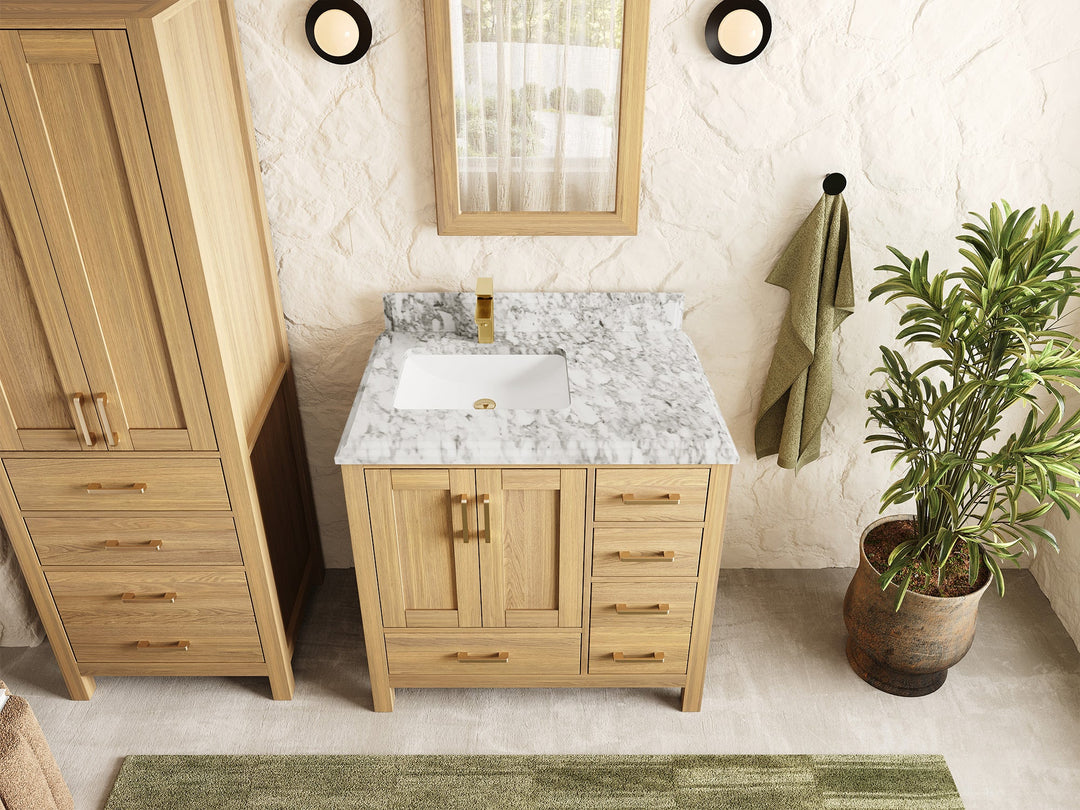 Malibu White Oak 36 in. W x 22 in. D Left Offset Sink Bathroom Vanity - Willow Bath and Vanity