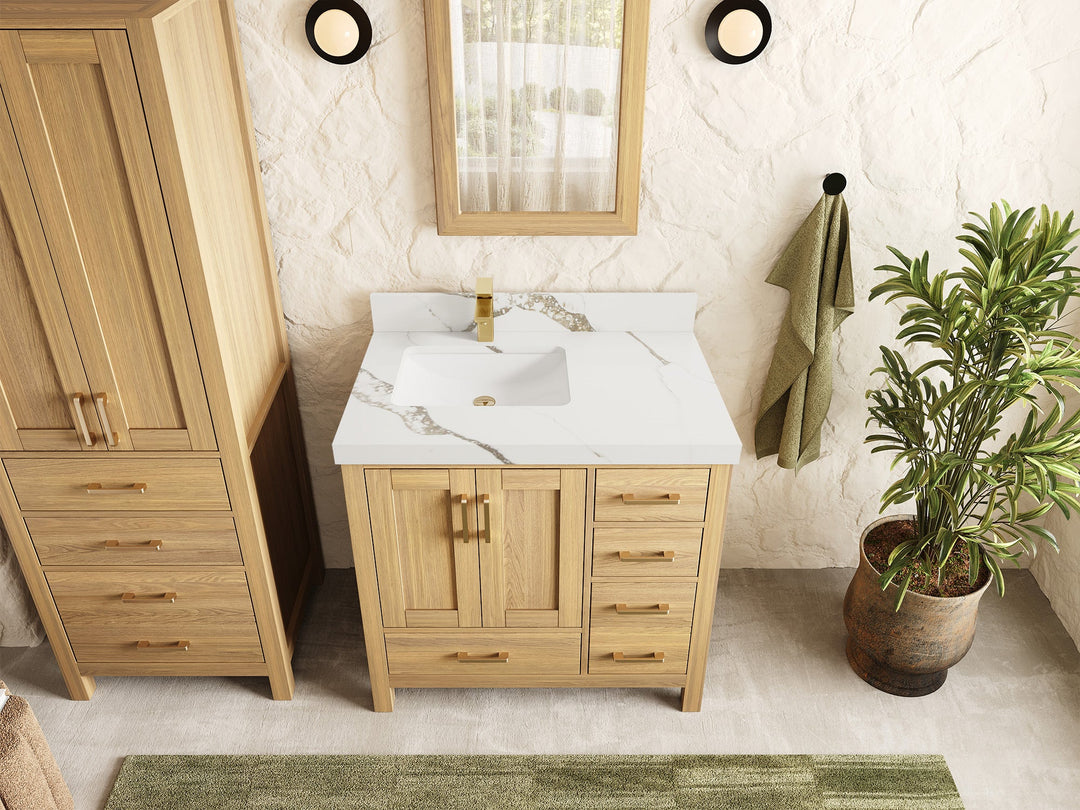 Malibu White Oak 36 in. W x 22 in. D Left Offset Sink Bathroom Vanity - Willow Bath and Vanity