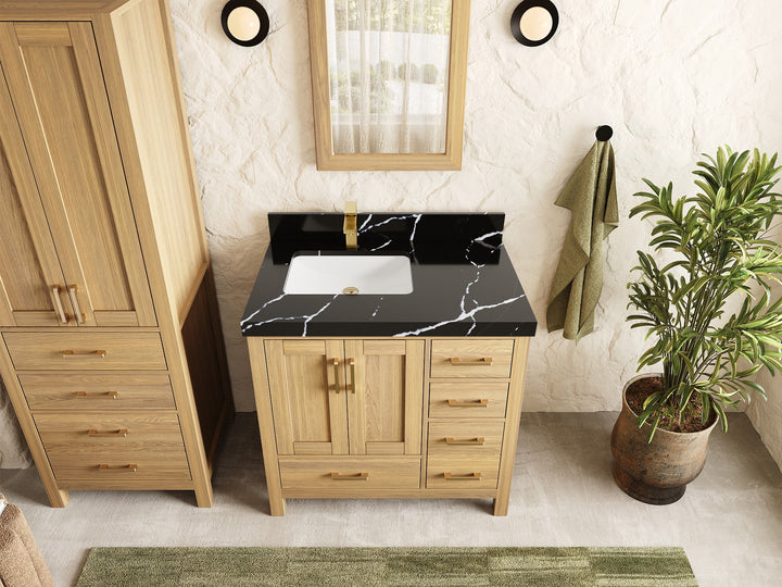 Malibu White Oak 36 in. W x 22 in. D Left Offset Sink Bathroom Vanity - photo 10