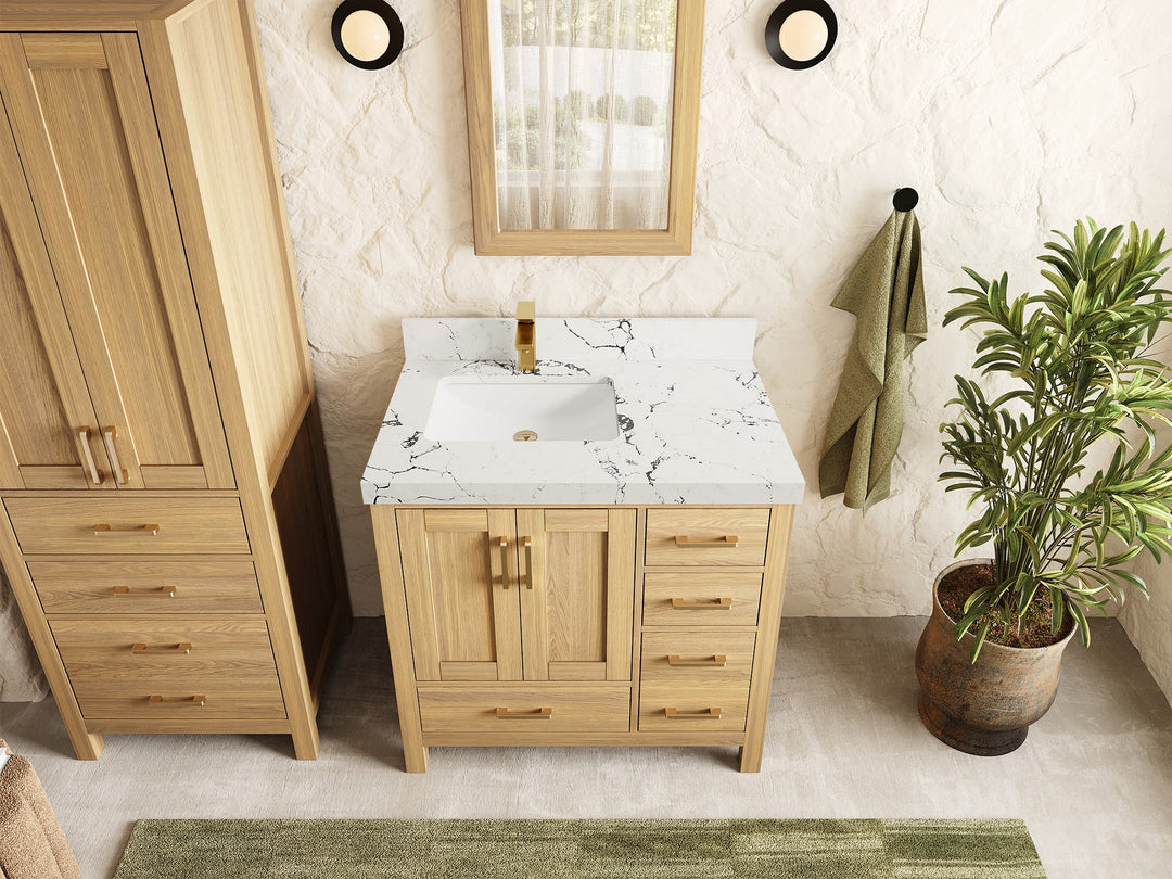 Malibu White Oak 36 in. W x 22 in. D Left Offset Sink Bathroom Vanity - Willow Bath and Vanity
