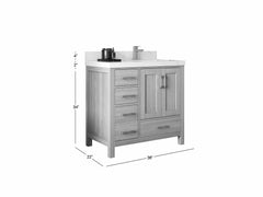 Malibu White Oak 36 in. W x 22 in. D Right Offset Sink Bathroom Vanity - photo 5