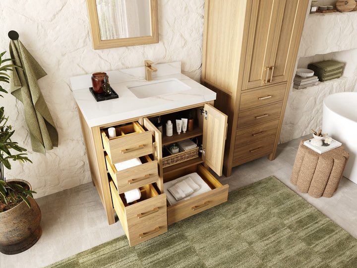 Malibu White Oak 36 in. W x 22 in. D Right Offset Sink Bathroom Vanity - photo 3