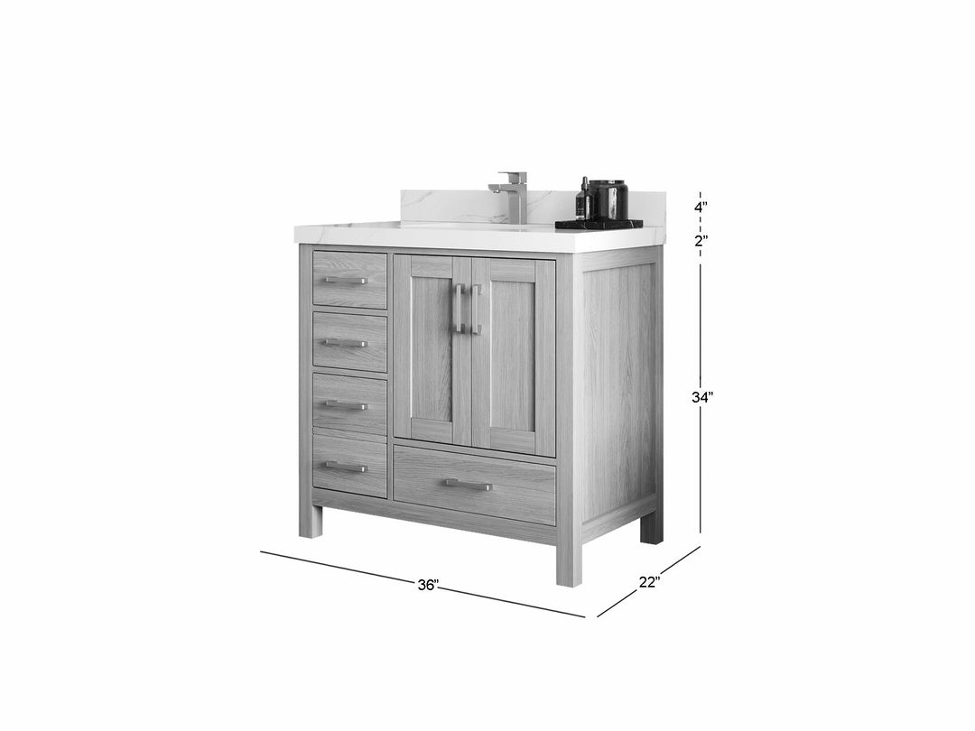 Malibu White Oak 36" W x 22" D Center Sink Bathroom Vanity - Willow Bath and Vanity