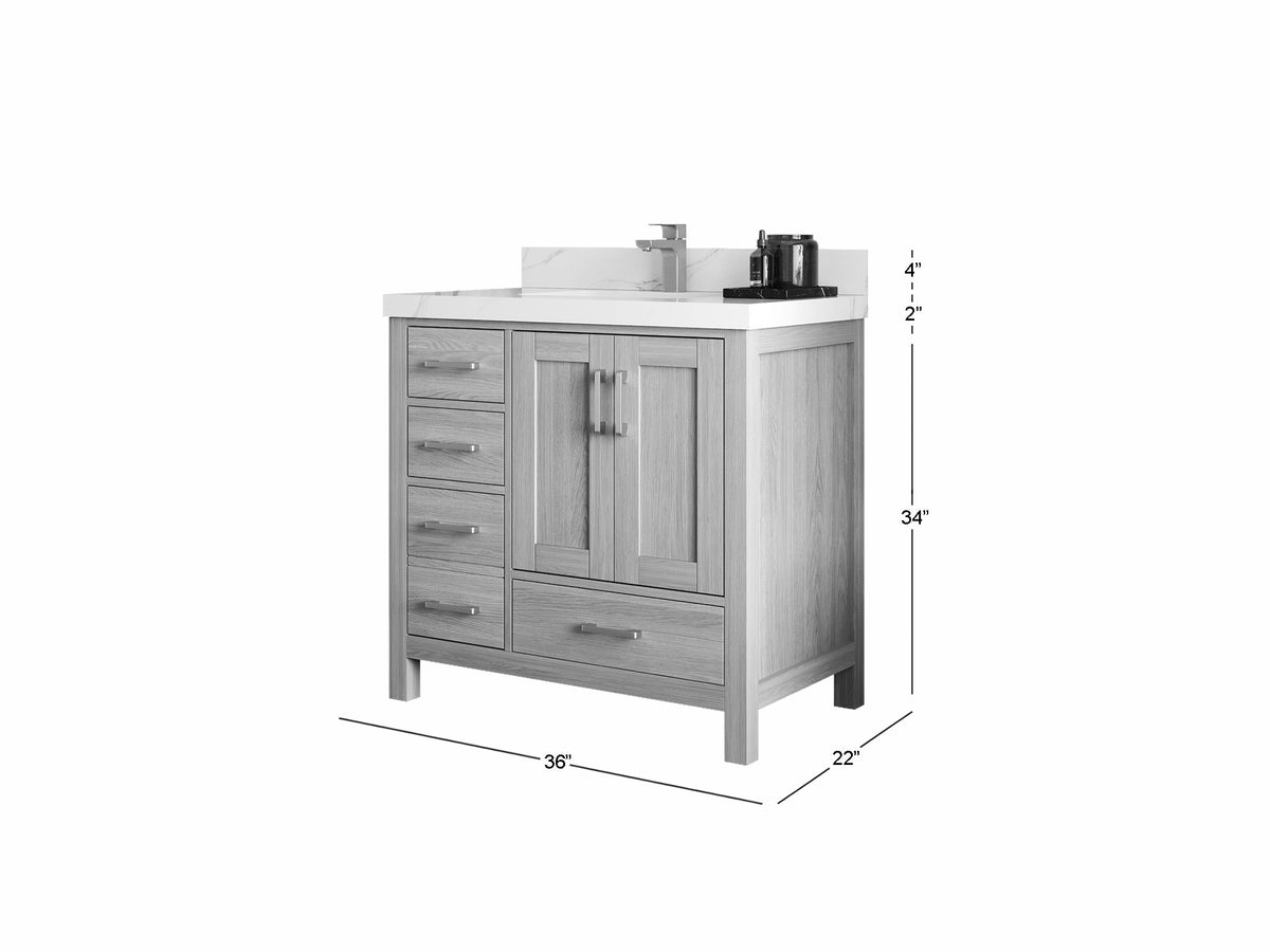 Malibu White Oak 36" W x 22" D Center Sink Bathroom Vanity - Willow Bath and Vanity