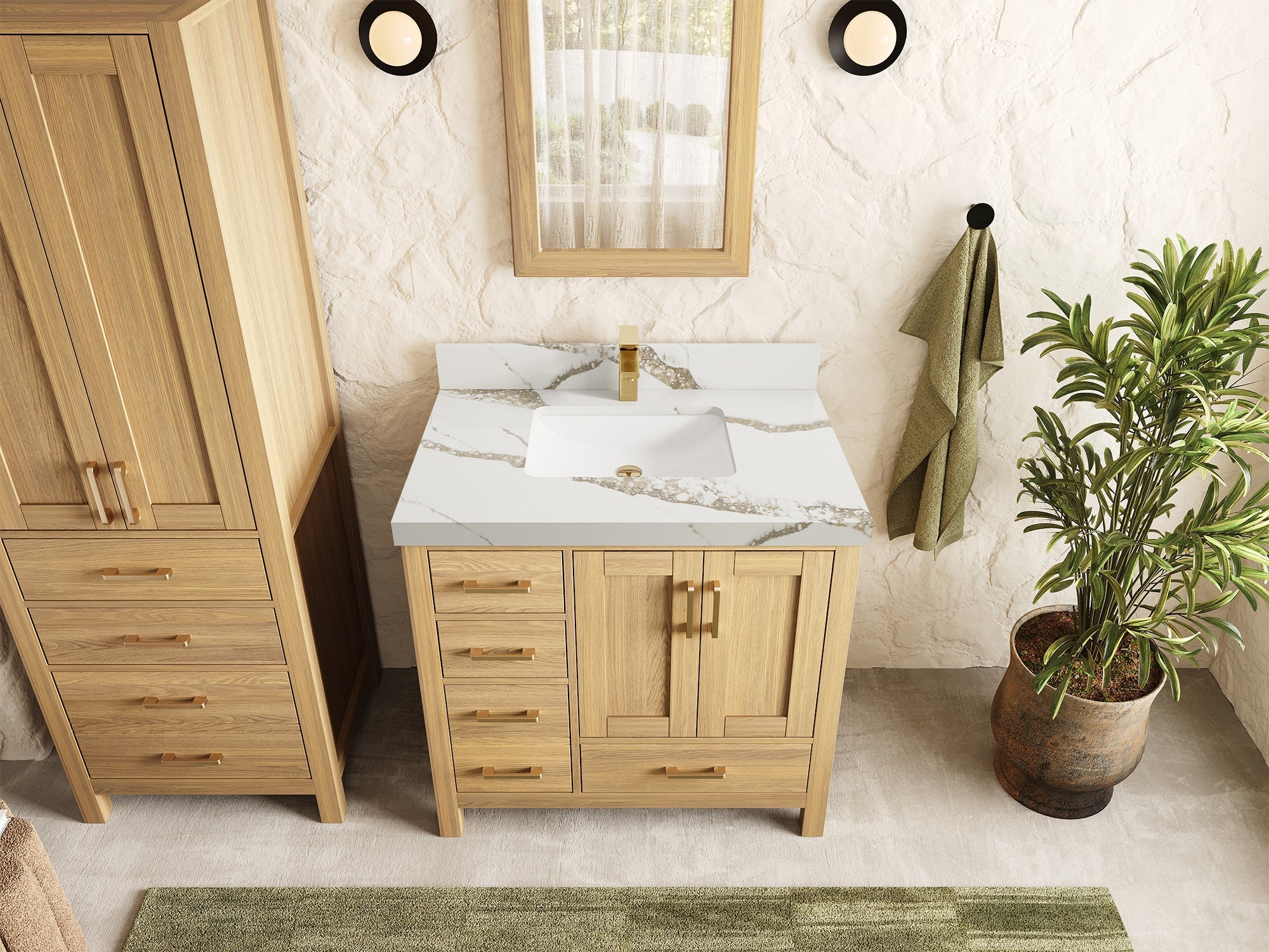 Malibu White Oak 36" W x 22" D Center Sink Bathroom Vanity - Willow Bath and Vanity