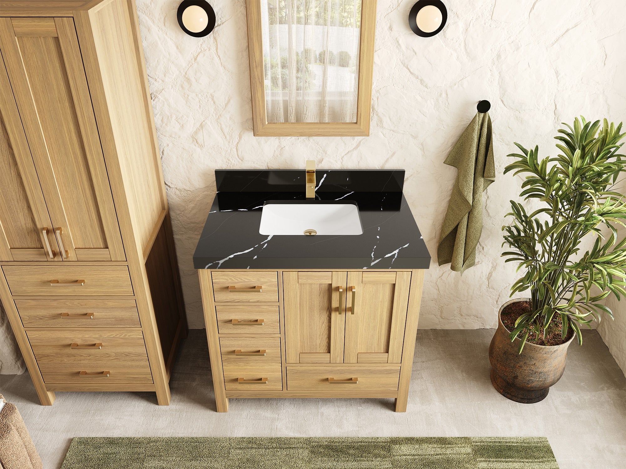 Malibu White Oak 36" W x 22" D Center Sink Bathroom Vanity - Willow Bath and Vanity