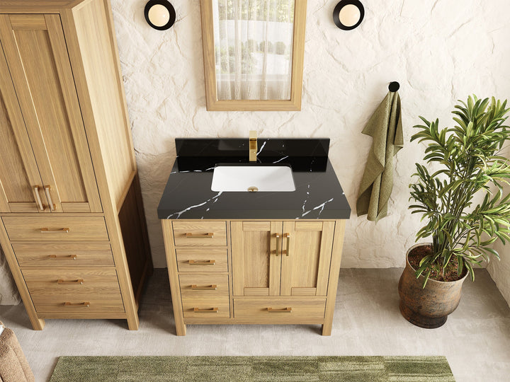 Malibu White Oak 36" W x 22" D Center Sink Bathroom Vanity - photo 17