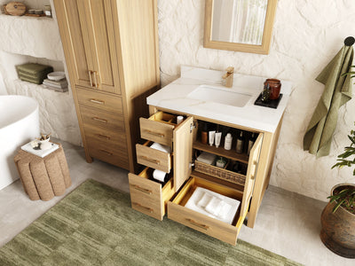 Malibu White Oak 36" W x 22" D Center Sink Bathroom Vanity - Willow Bath and Vanity