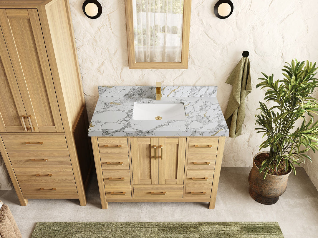 Malibu White Oak 42 in. W x 22 in. D Single Sink Bathroom Vanity - Willow Bath and Vanity