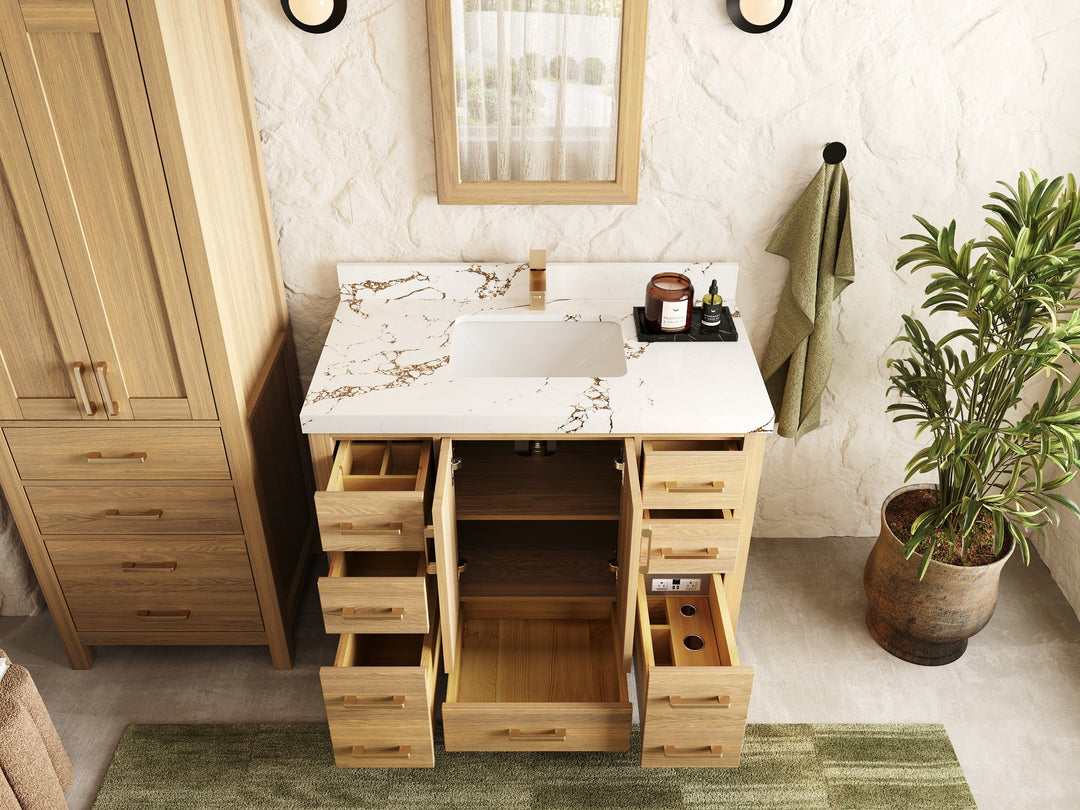 Malibu White Oak 42 in. W x 22 in. D Single Sink Bathroom Vanity - Willow Bath and Vanity