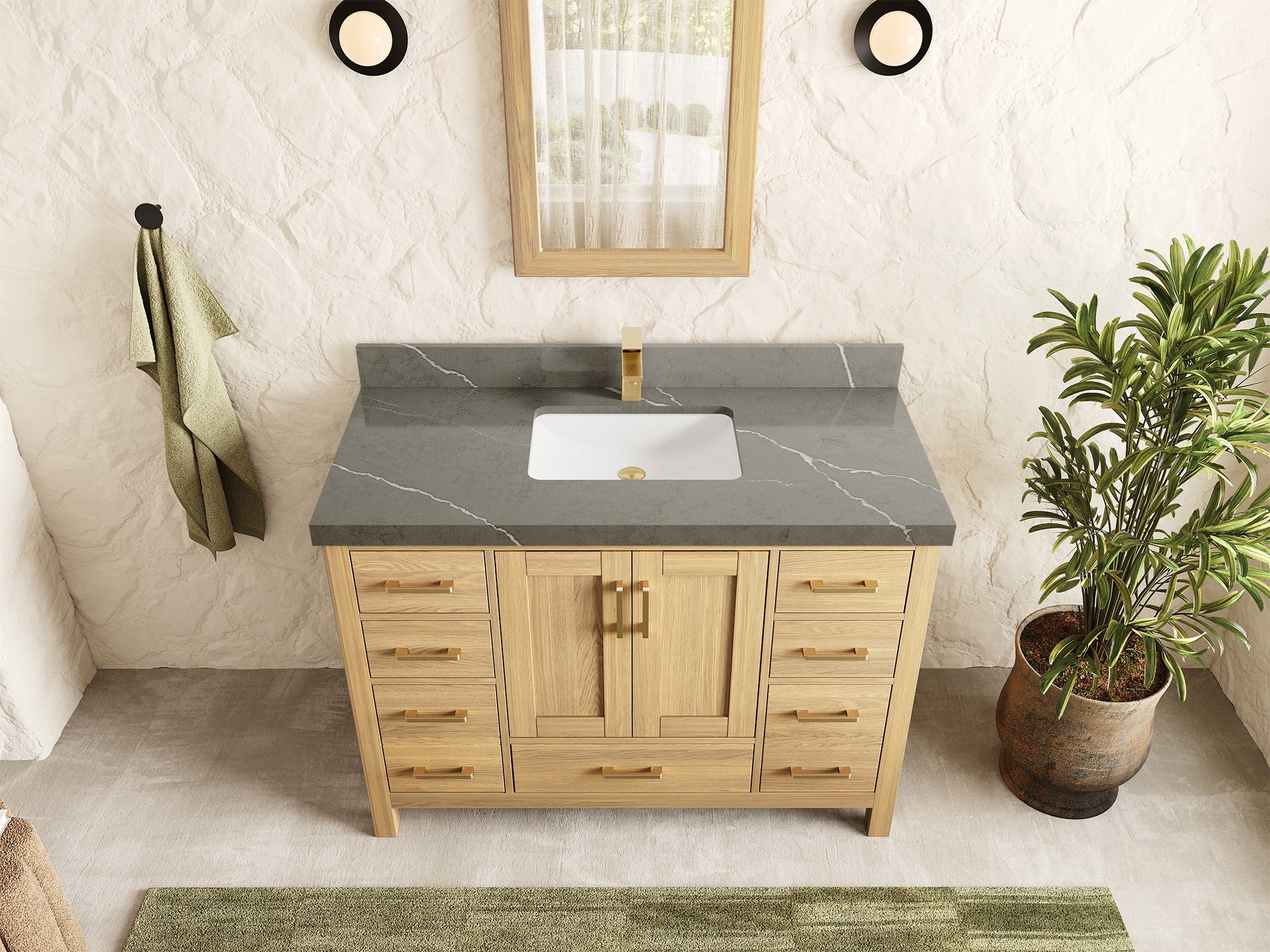 Malibu White Oak 48 in. W x 22 in. D Single Sink Bathroom Vanity - Willow Bath and Vanity