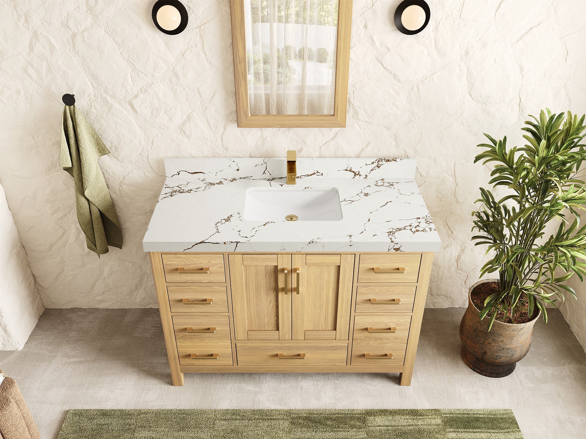 Malibu White Oak 48 in. W x 22 in. D Single Sink Bathroom Vanity - Willow Bath and Vanity