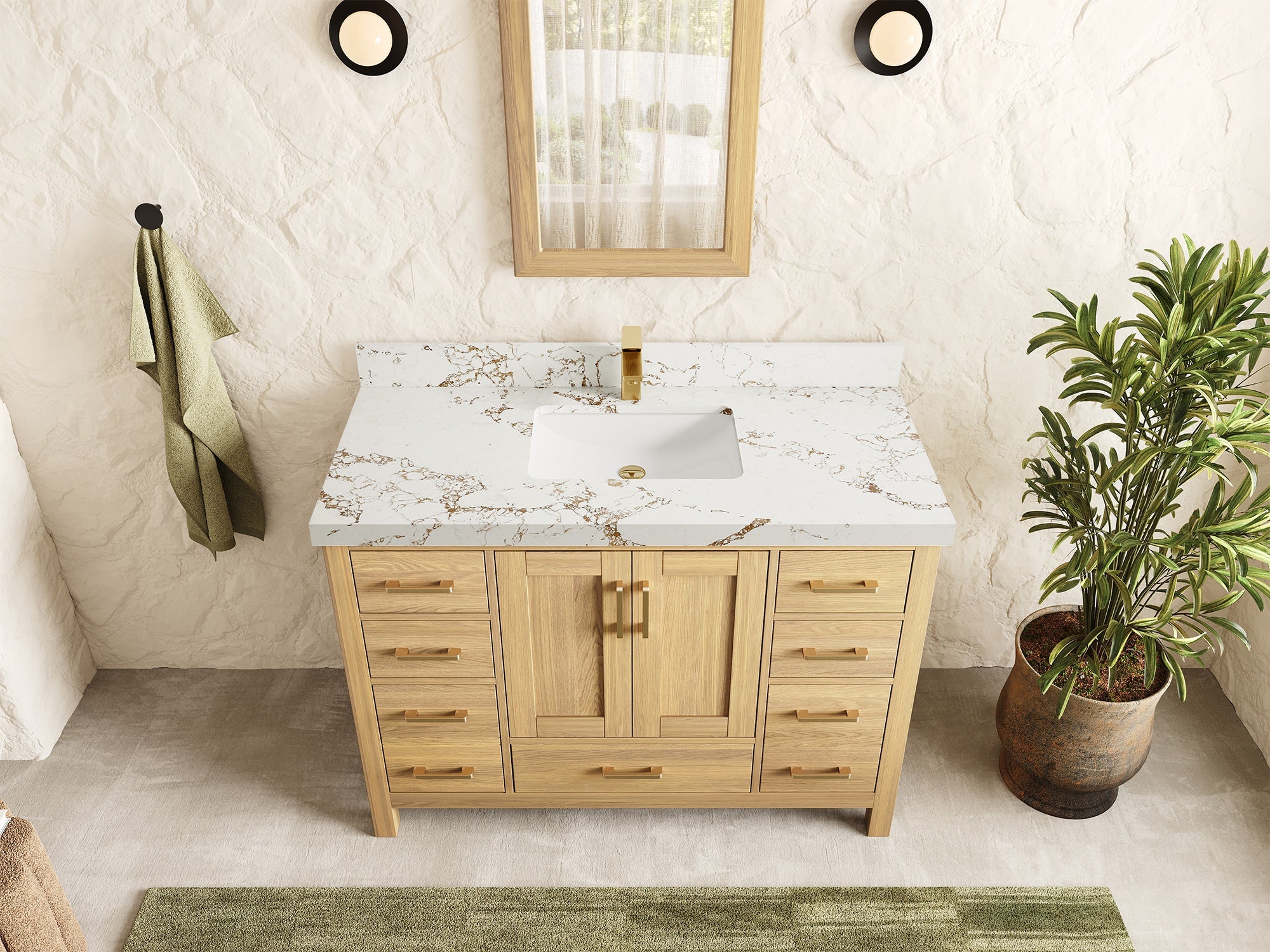 Malibu White Oak 48 in. W x 22 in. D Single Sink Bathroom Vanity - Willow Bath and Vanity