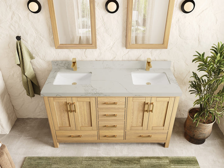 Malibu White Oak 60 in. W x 22 in. D Double Sink Bathroom Vanity - photo 22