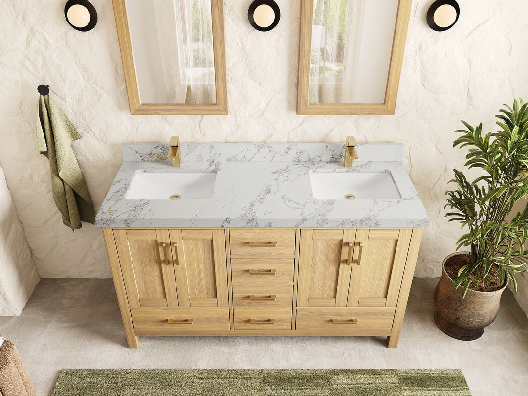 Malibu White Oak 60 in. W x 22 in. D Double Sink Bathroom Vanity - Willow Bath and Vanity