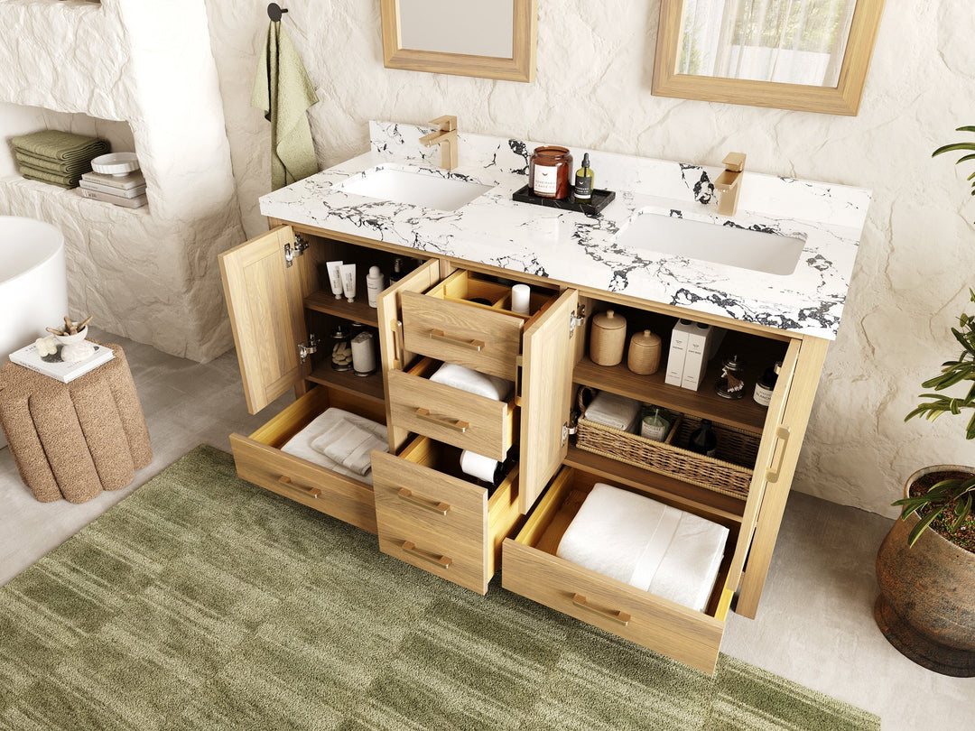 Malibu White Oak 60 in. W x 22 in. D Double Sink Bathroom Vanity - Willow Bath and Vanity