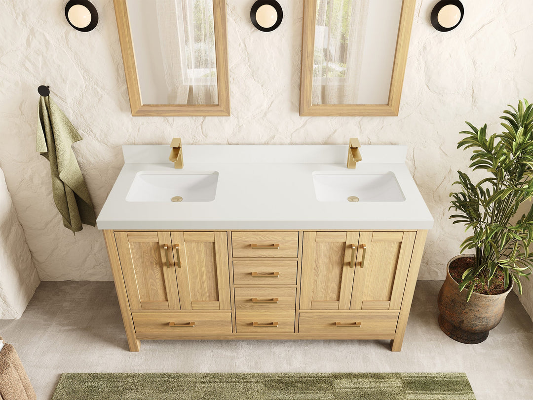 Malibu White Oak 60 in. W x 22 in. D Double Sink Bathroom Vanity - Willow Bath and Vanity