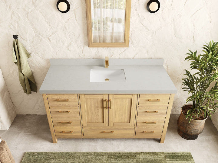 Malibu White Oak 60 in. W x 22 in. D Single Sink Bathroom Vanity - photo 8