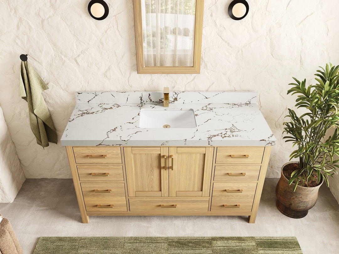 Malibu White Oak 60 in. W x 22 in. D Single Sink Bathroom Vanity - Willow Bath and Vanity