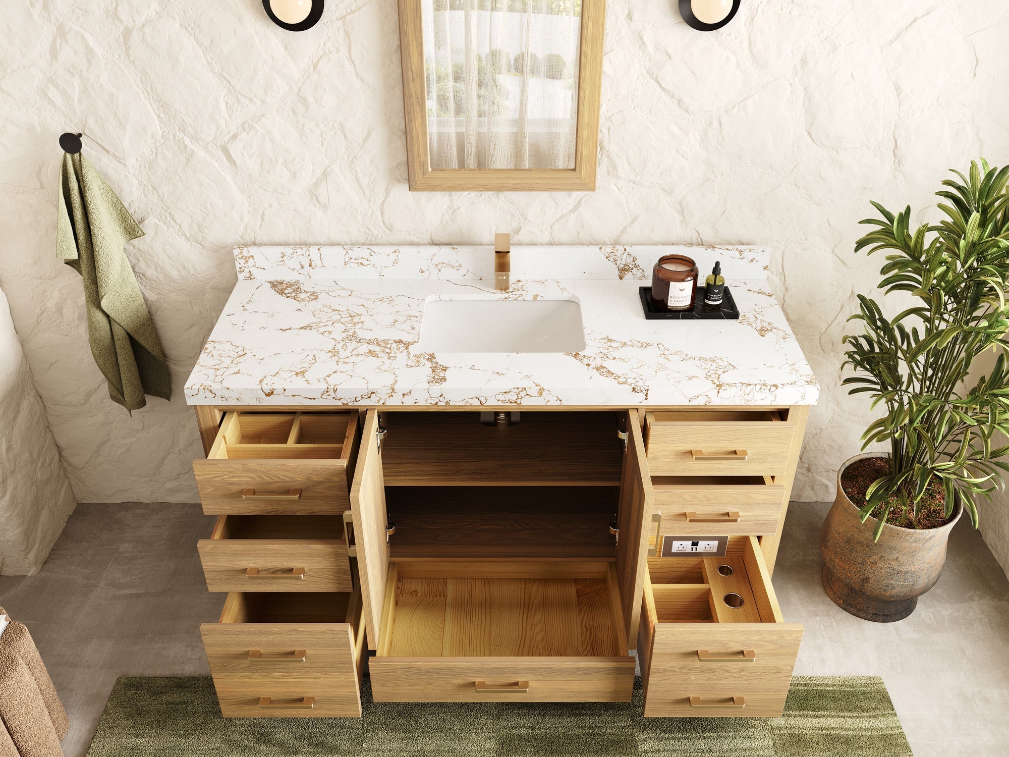 Malibu White Oak 60 in. W x 22 in. D Single Sink Bathroom Vanity - Willow Bath and Vanity