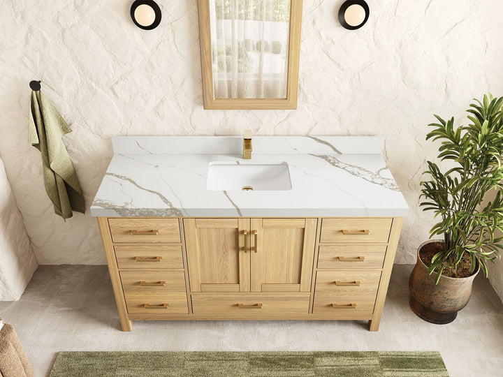 Malibu White Oak 60 in. W x 22 in. D Single Sink Bathroom Vanity - photo 10