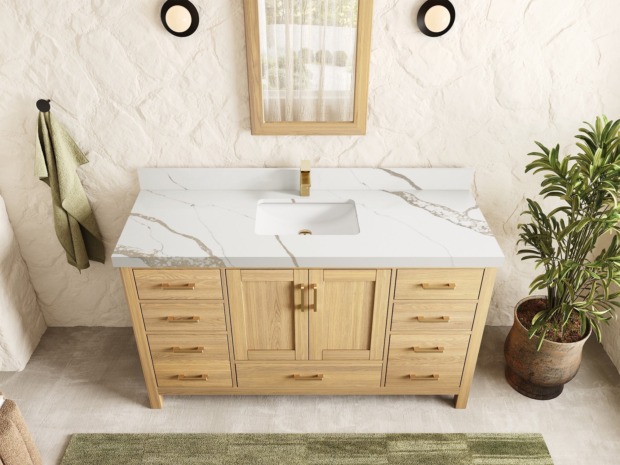 Malibu White Oak 60 in. W x 22 in. D Single Sink Bathroom Vanity - Willow Bath and Vanity